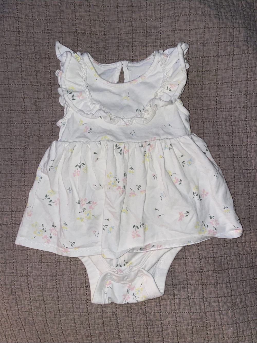 GAP White Floral Ruffle Bodysuit Dress with Pastel Accents